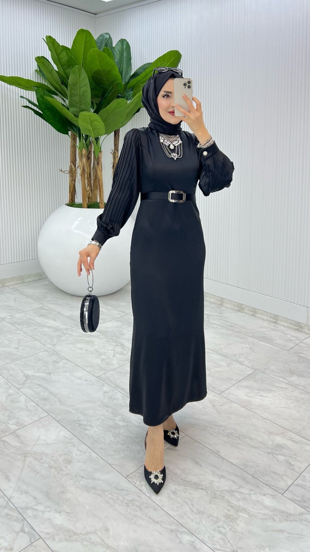 Siyah Belçim Elbise Tesettür Giyim