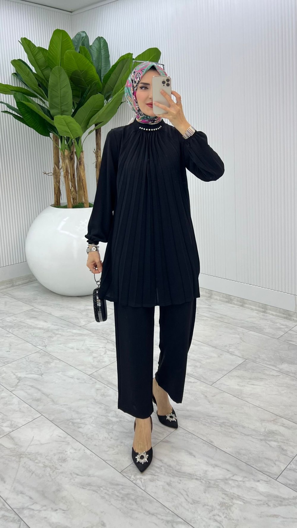 Siyah Buket Pantolon Takım Tesettür Giyim