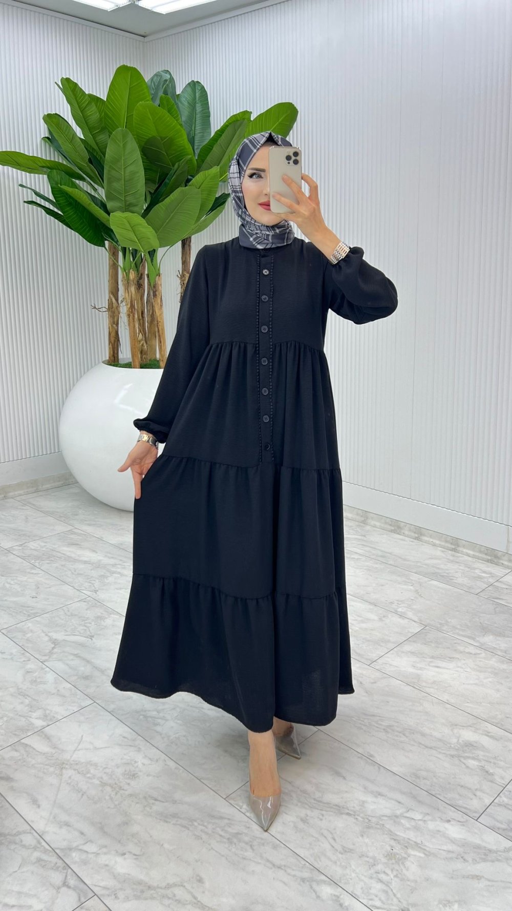 Siyah Dantelli Elbise Tesettür Giyim