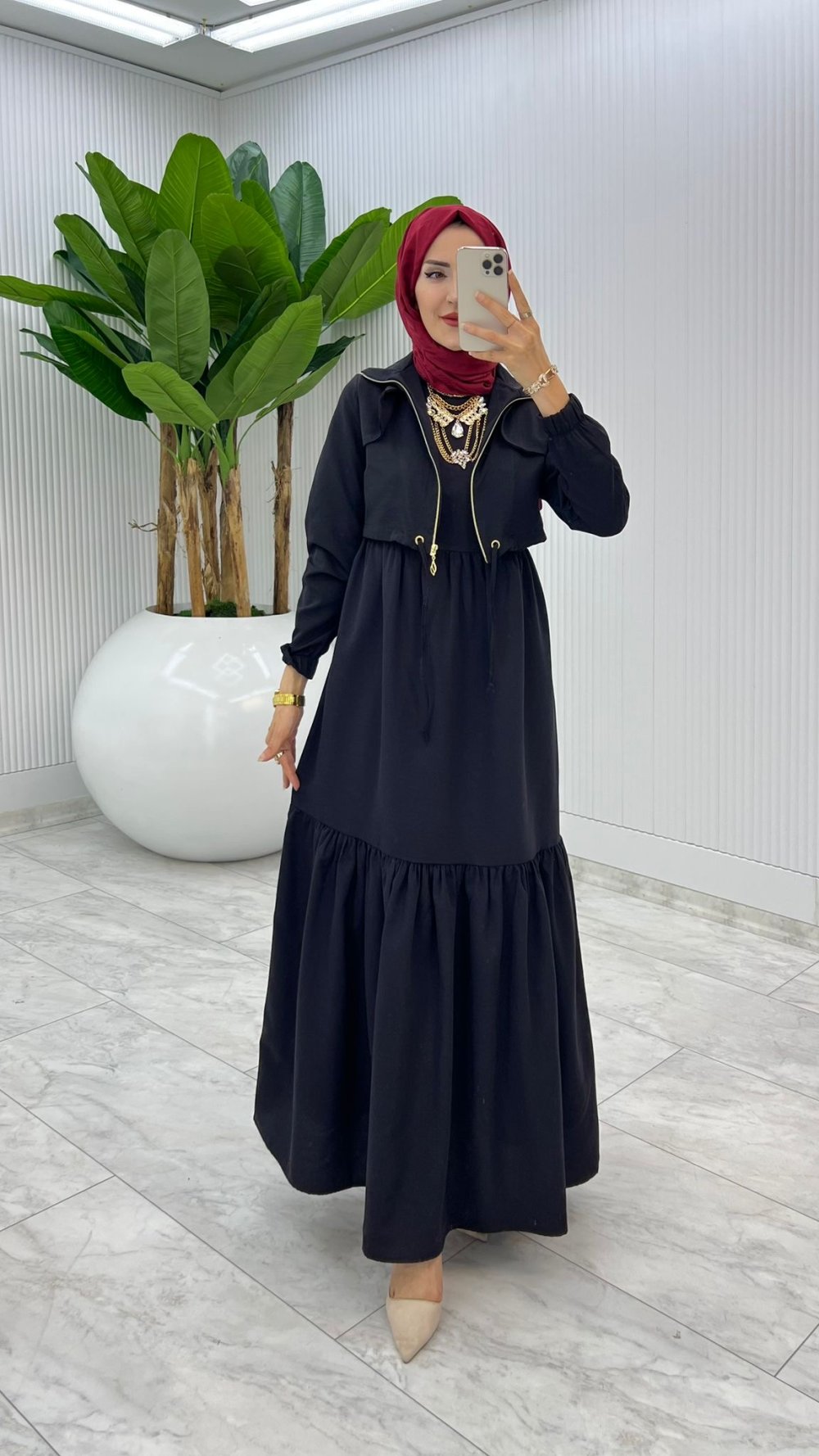 Siyah Hicran Elbise Takım Tesettür Elbise