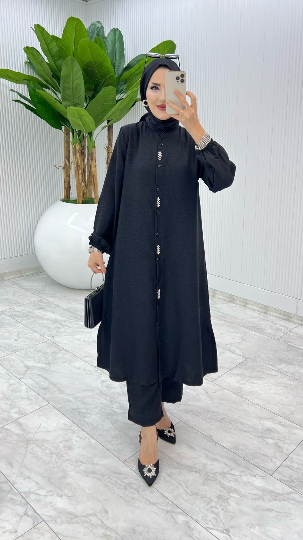 Siyah İpek Takım Tesettür Giyim