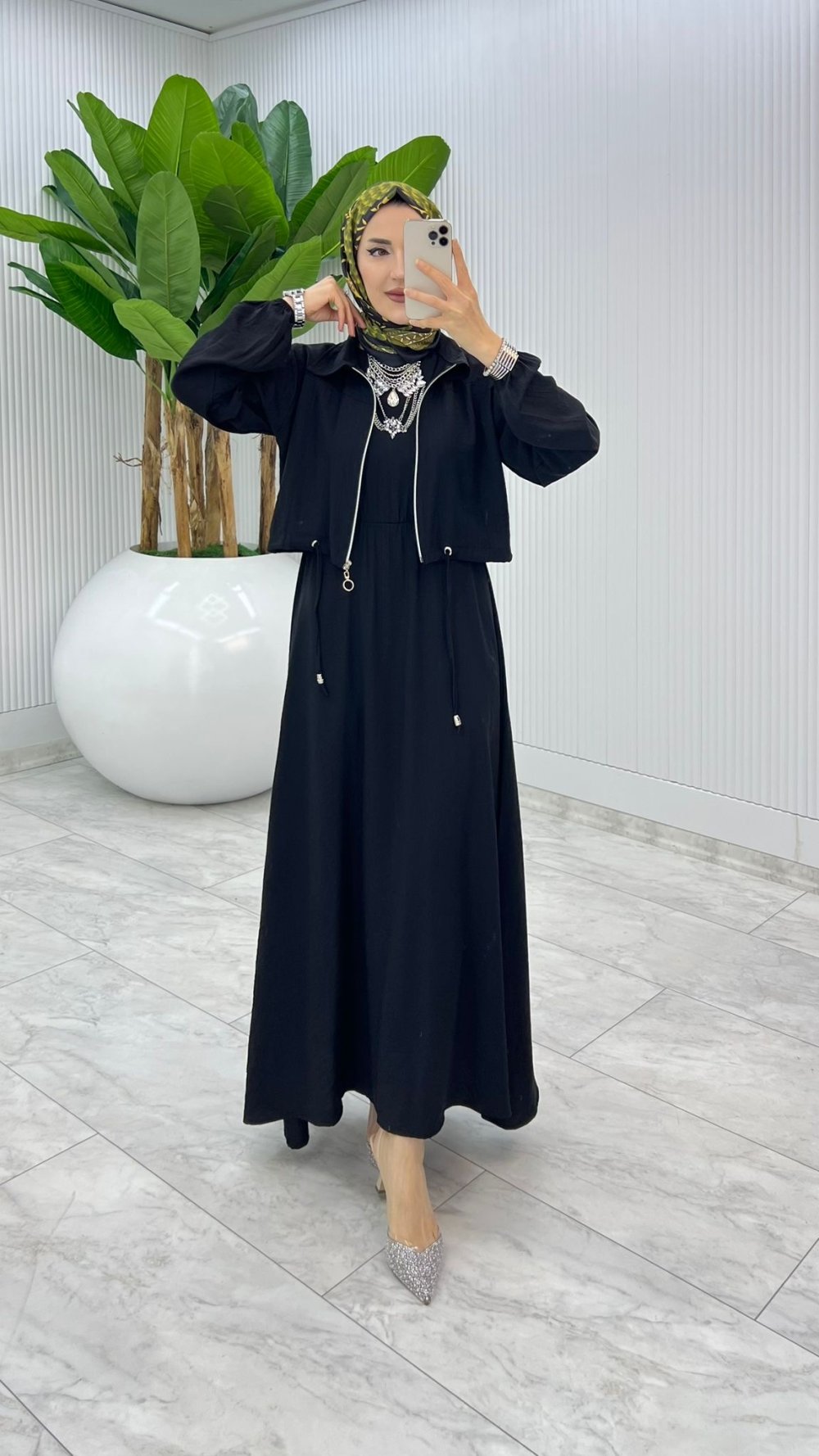 Siyah Jale Elbise Takım Tesettür Giyim