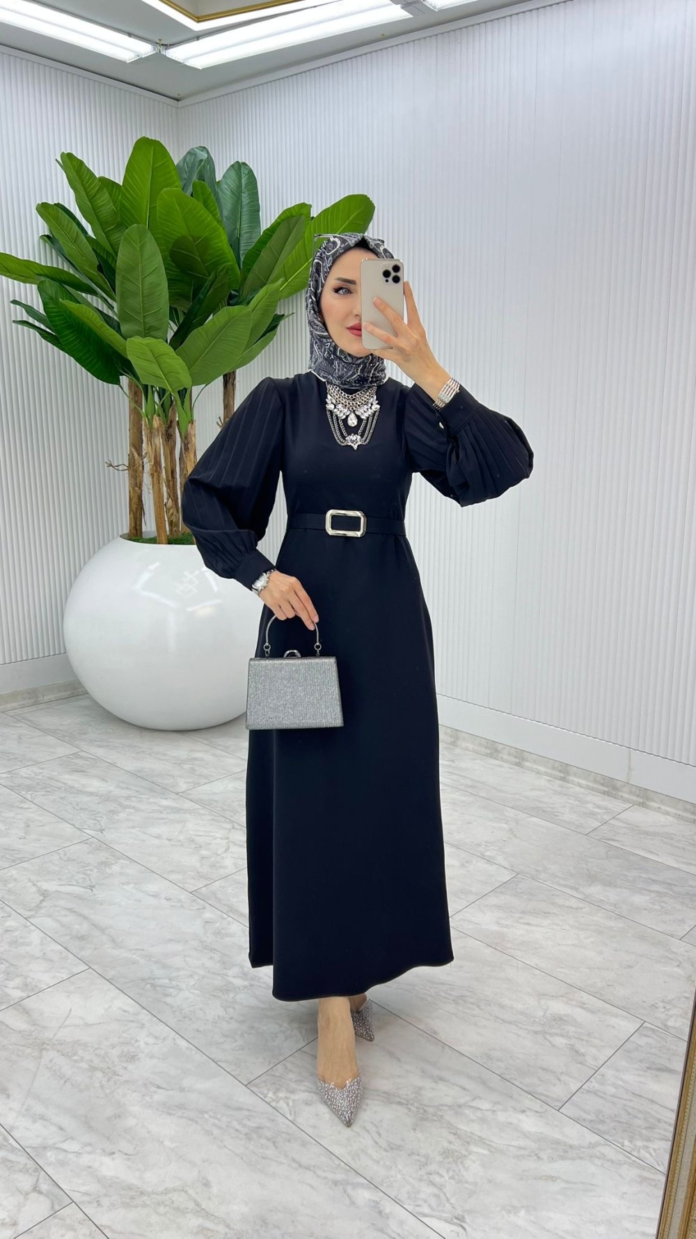 Siyah Kalem Elbise Tesettür Giyim