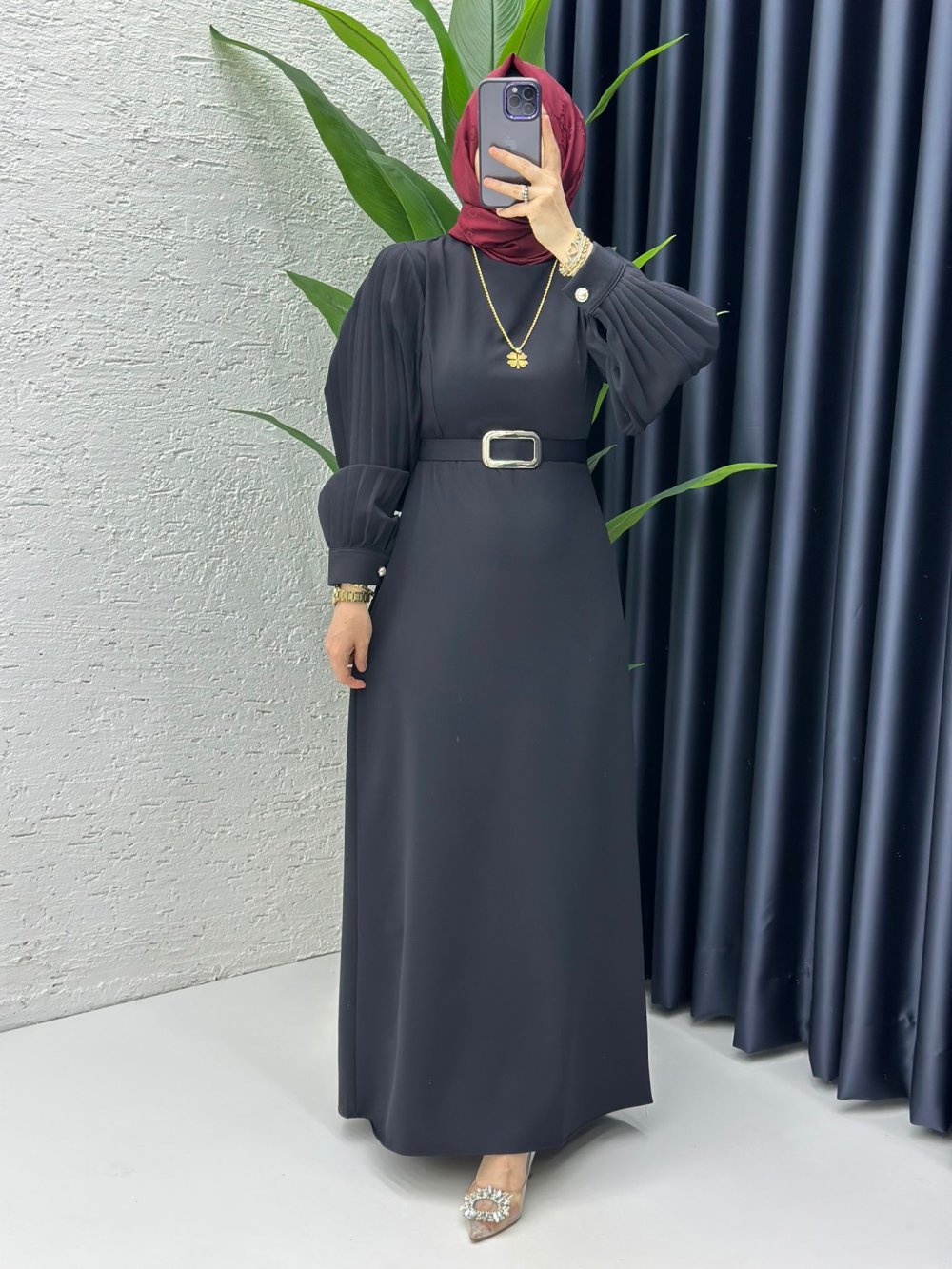 Siyah Narin Elbise Tesettür Giyim