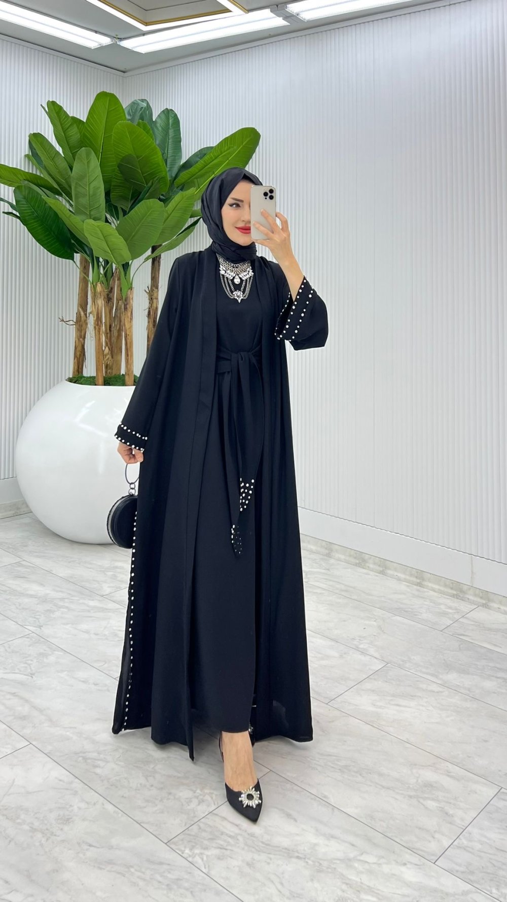 Siyah Premium Sofia Abaya Takım Tesettür Giyim