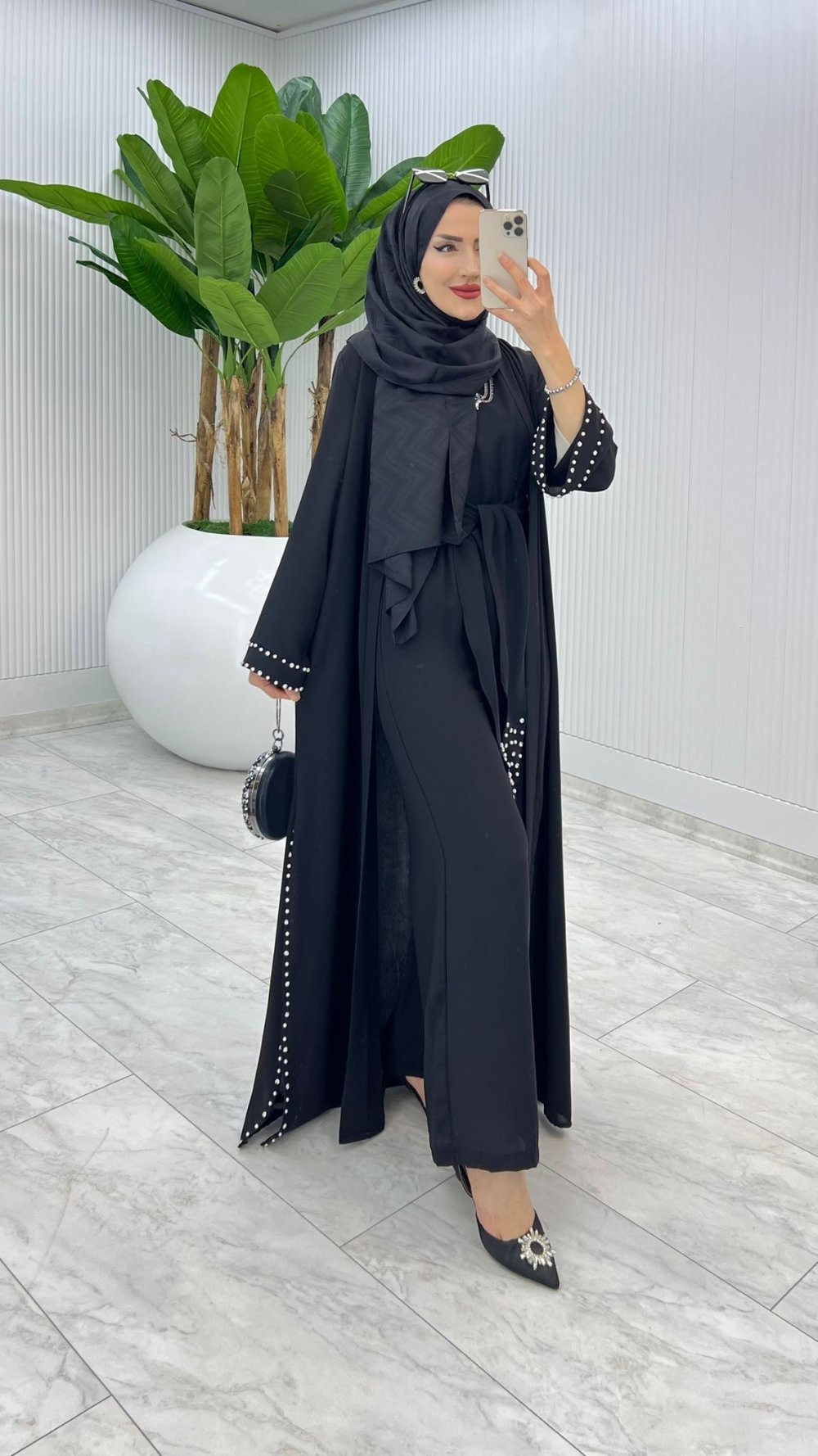 Siyah Premıum Faya Abaya Tulum Takım Tesettür Giyim