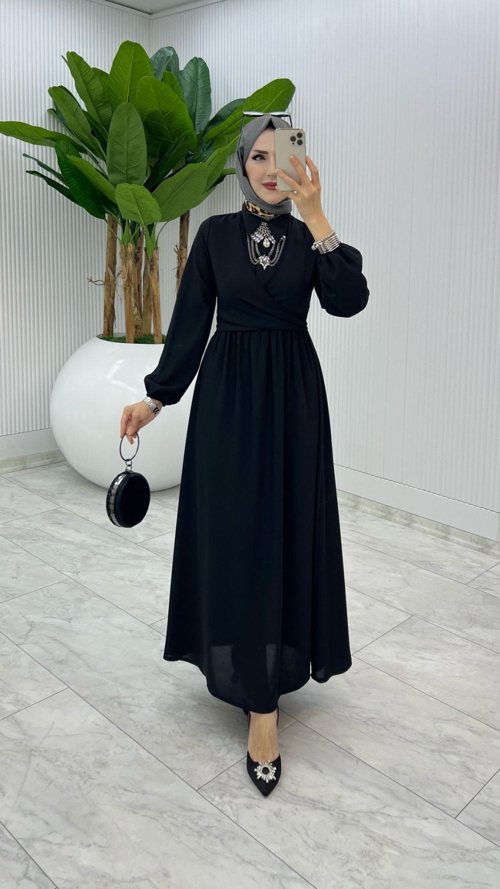 Siyah Premıum Dilara Elbise Tesettür Giyim