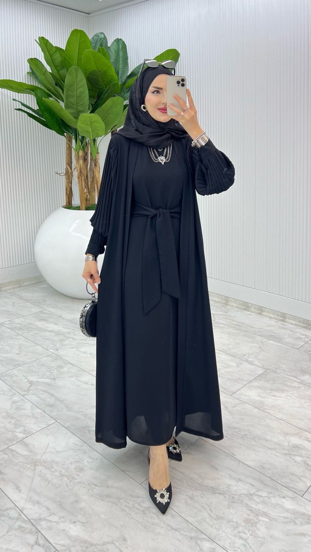 Siyah Premium Melek Abaya Takım