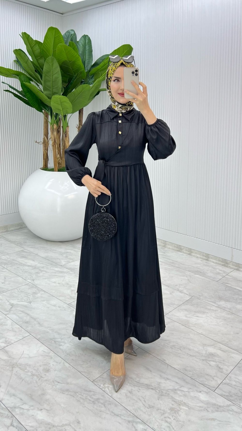 Siyah Premium Lotus Elbise Tesettür Giyim