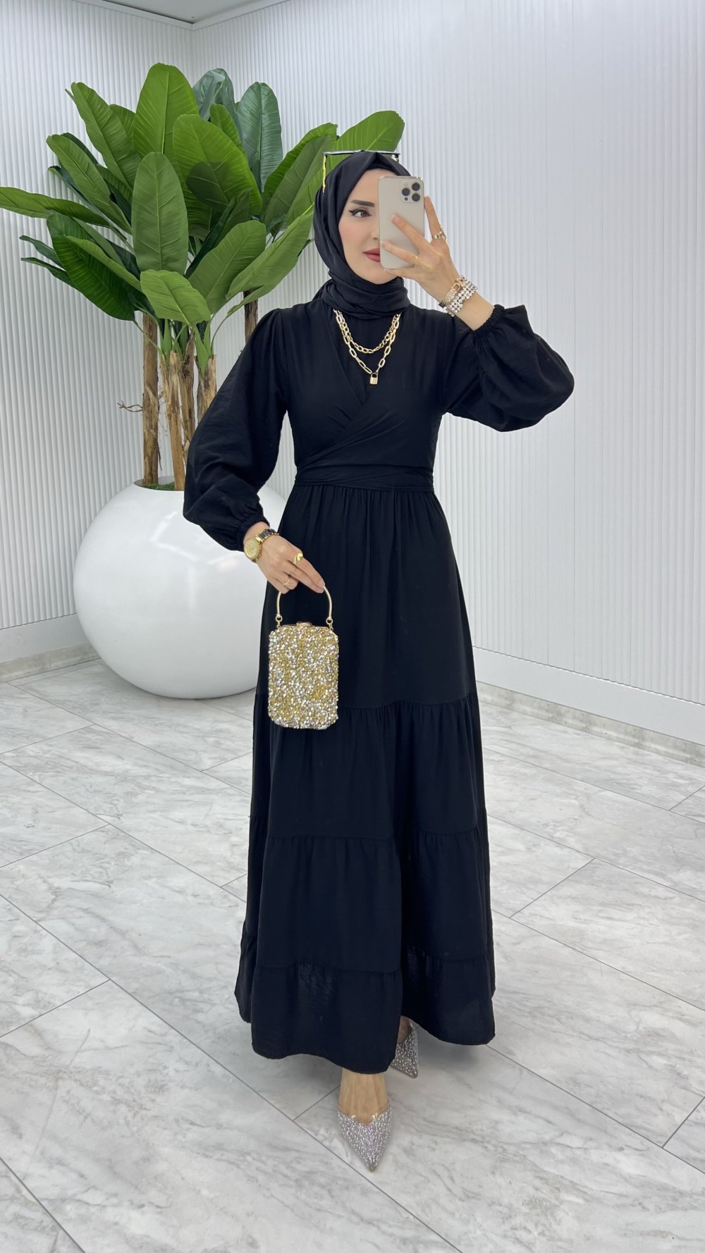 Siyah Premıum Leha Elbise Tesettür Giyim
