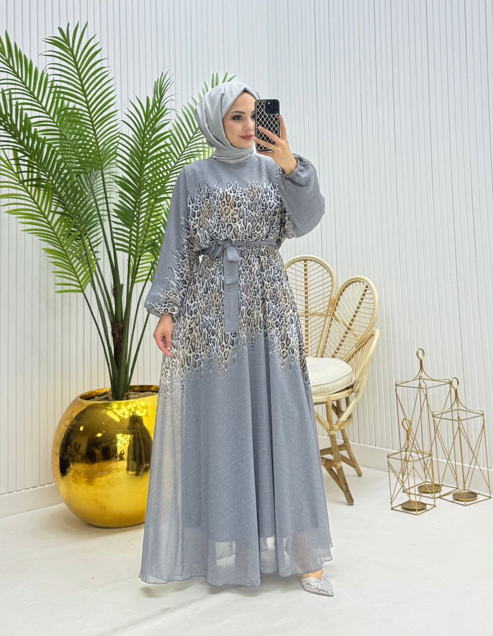 Bonni Tesettür Elbise Gri Gri