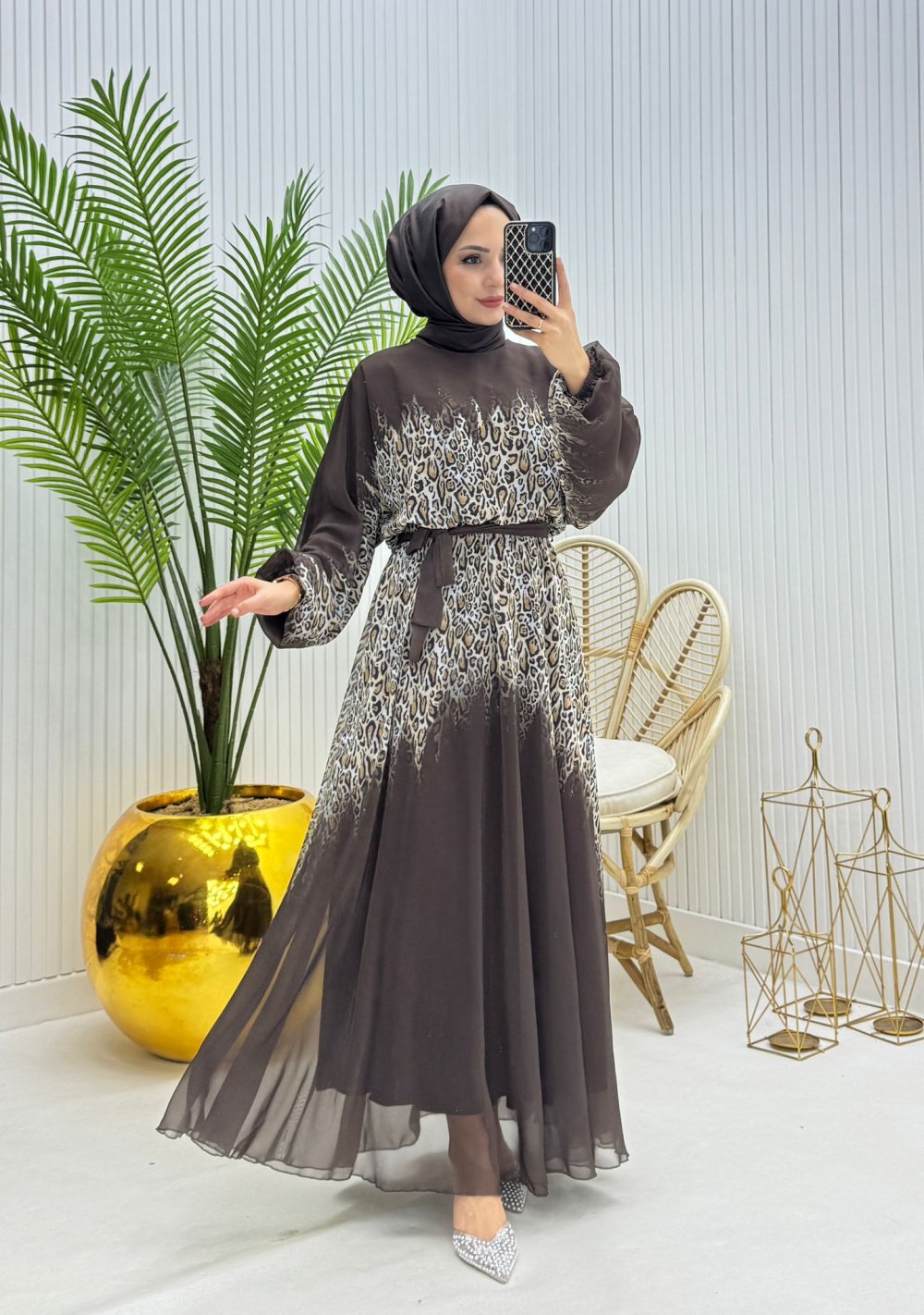 Bonni Tesettür Elbise Kahverengi  Kahverengi