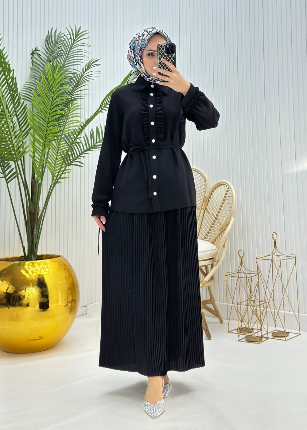 Cevher Tesettür Takım Siyah Siyah