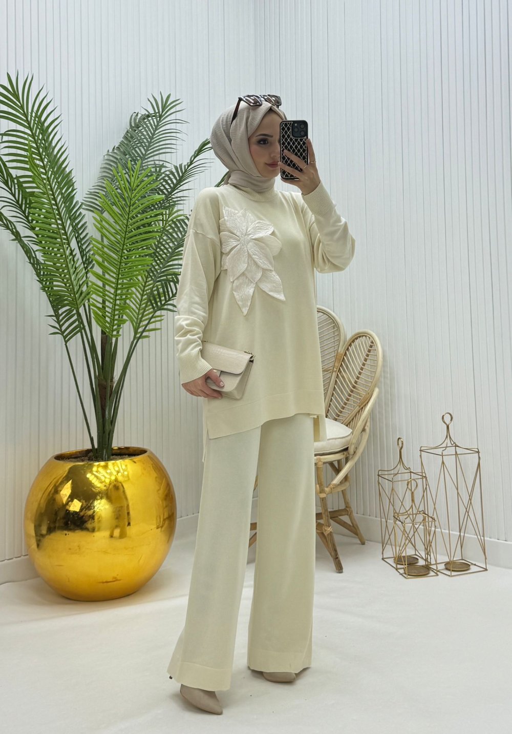 Gül Detay Tesettür Takım Taş Taş