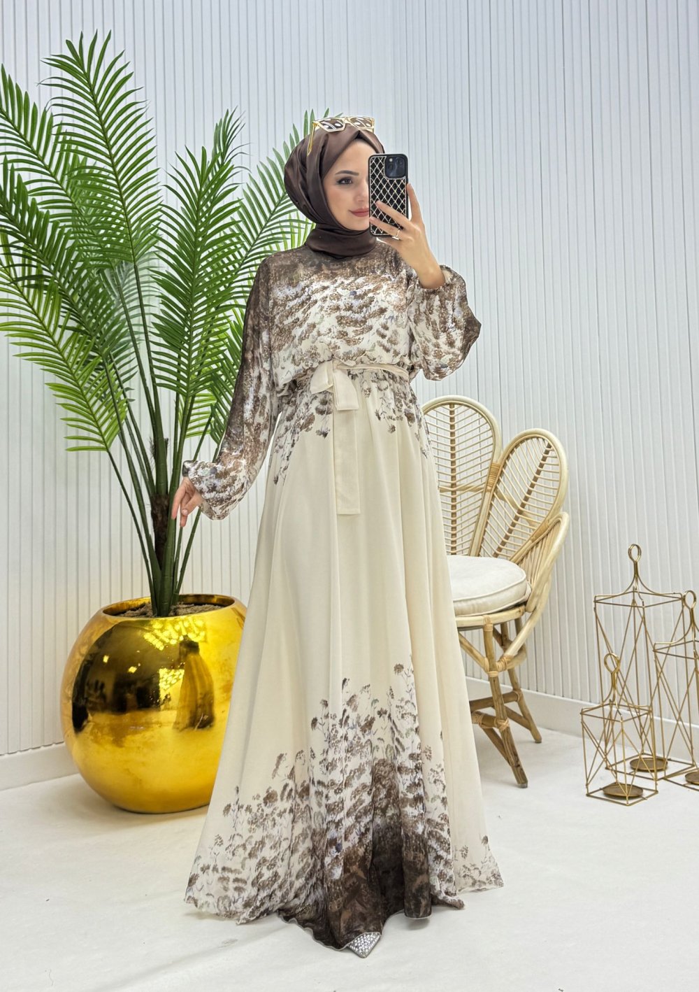 Henna Tesettür Elbise Kahve  Kahverengi