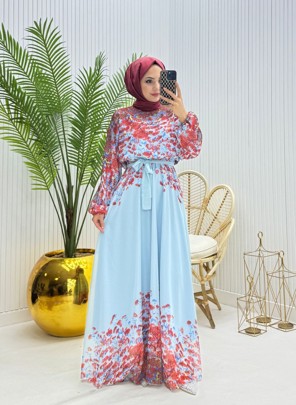 Henna Tesettür Elbise Mavi Mavi