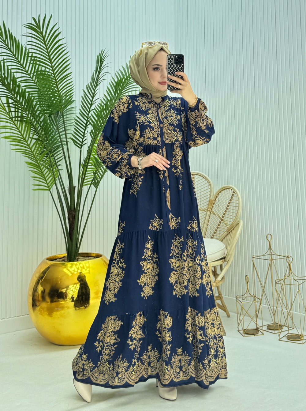 Hilal Tesettür Elbise Lacivert  Lacivert