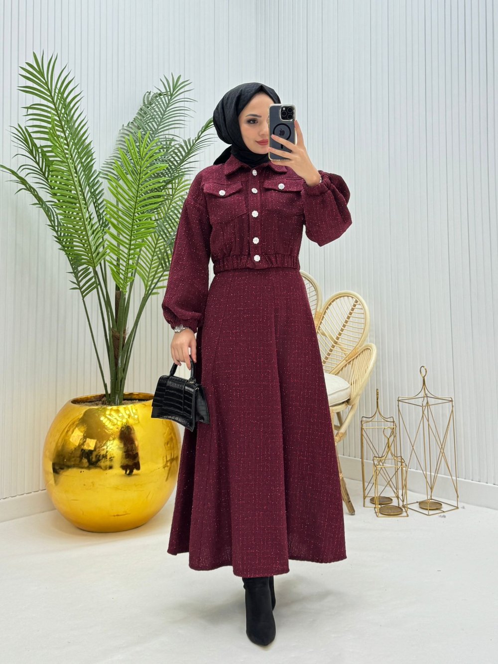 Hira Tesettür Takım Bordo Bordo