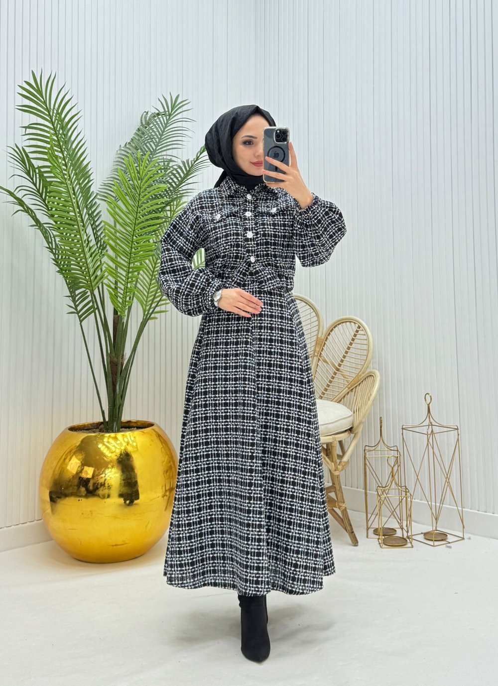 Hira Tesettür Takım Siyah Beyaz Siyah Beyaz