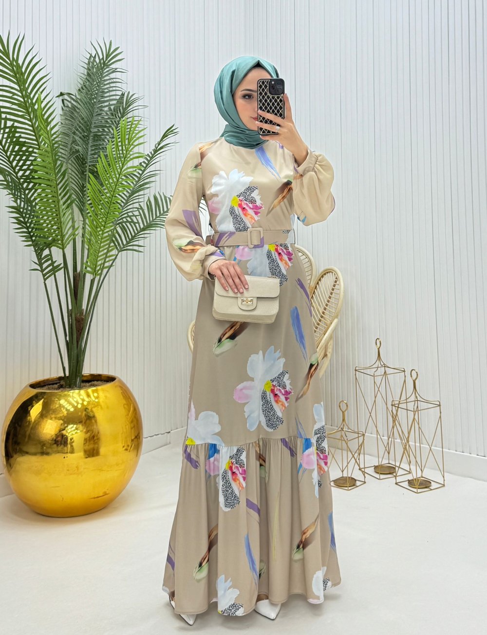 Hüma Tesettür Elbise Vizon Vizon