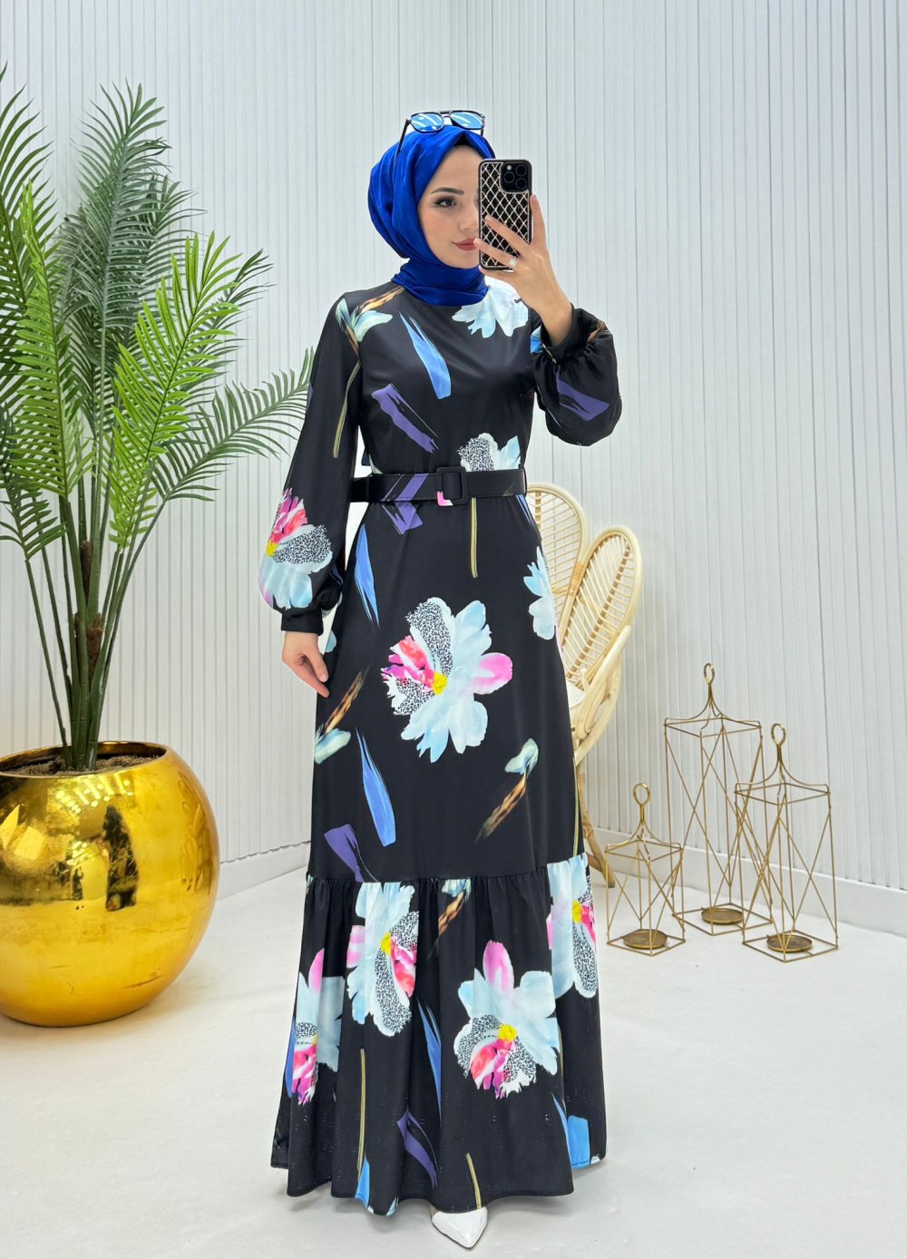 Hüma Tesettür Elbise Siyah Siyah