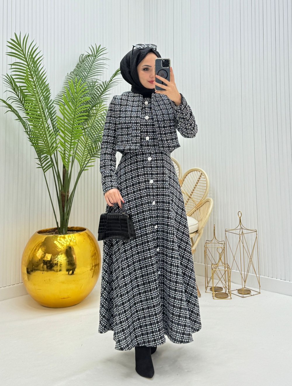 İlayda Tesettür Takım Siyah Beyaz Siyah Beyaz