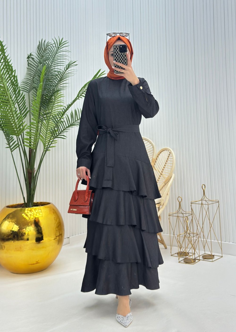 Kat Kat Tesettür Elbise Siyah Siyah