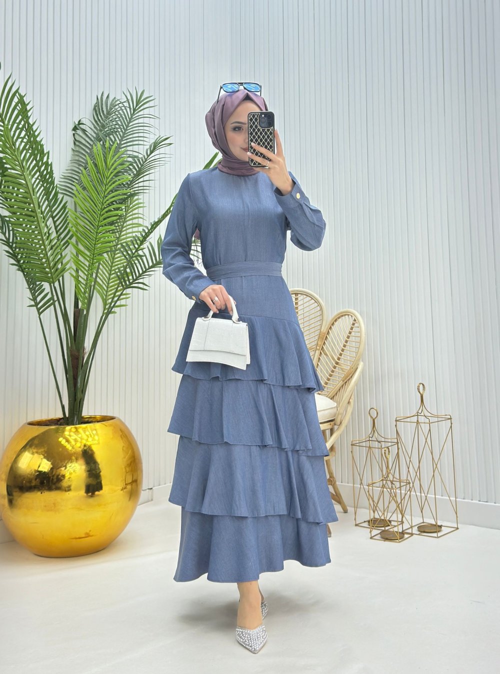 Kat Kat Tesettür Elbise Mavi Mavi