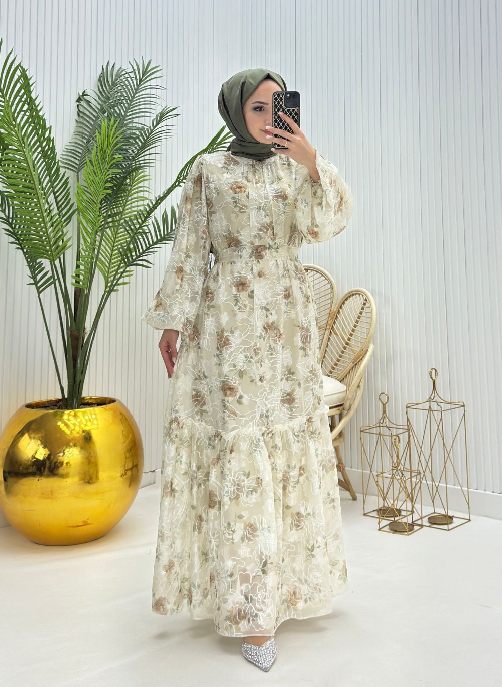 Lavin Tesettür Elbise Krem Krem