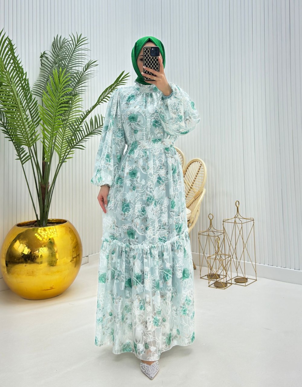 Lavin Tesettür Elbise Yeşil Yeşil