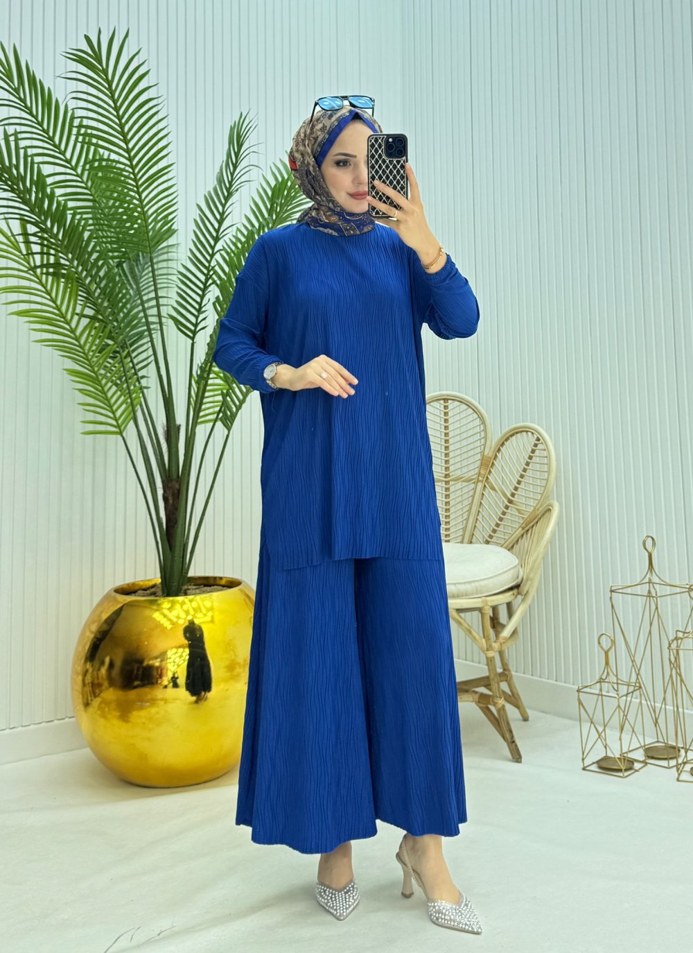 Merve Tesettür Takım Saks Mavisi Saks Mavisi