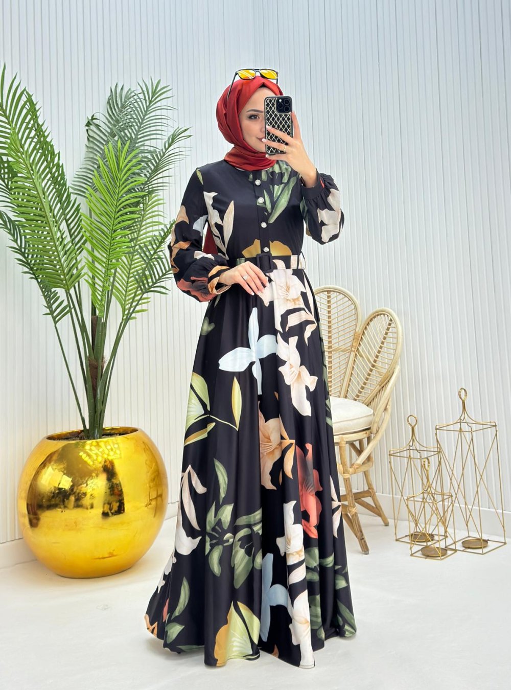 Mimoza Tesettür Elbise Siyah Siyah