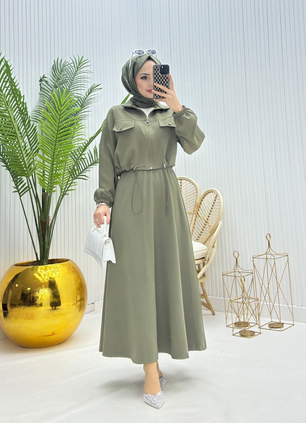 Mini Tesettür Takım Haki Yeşili Haki