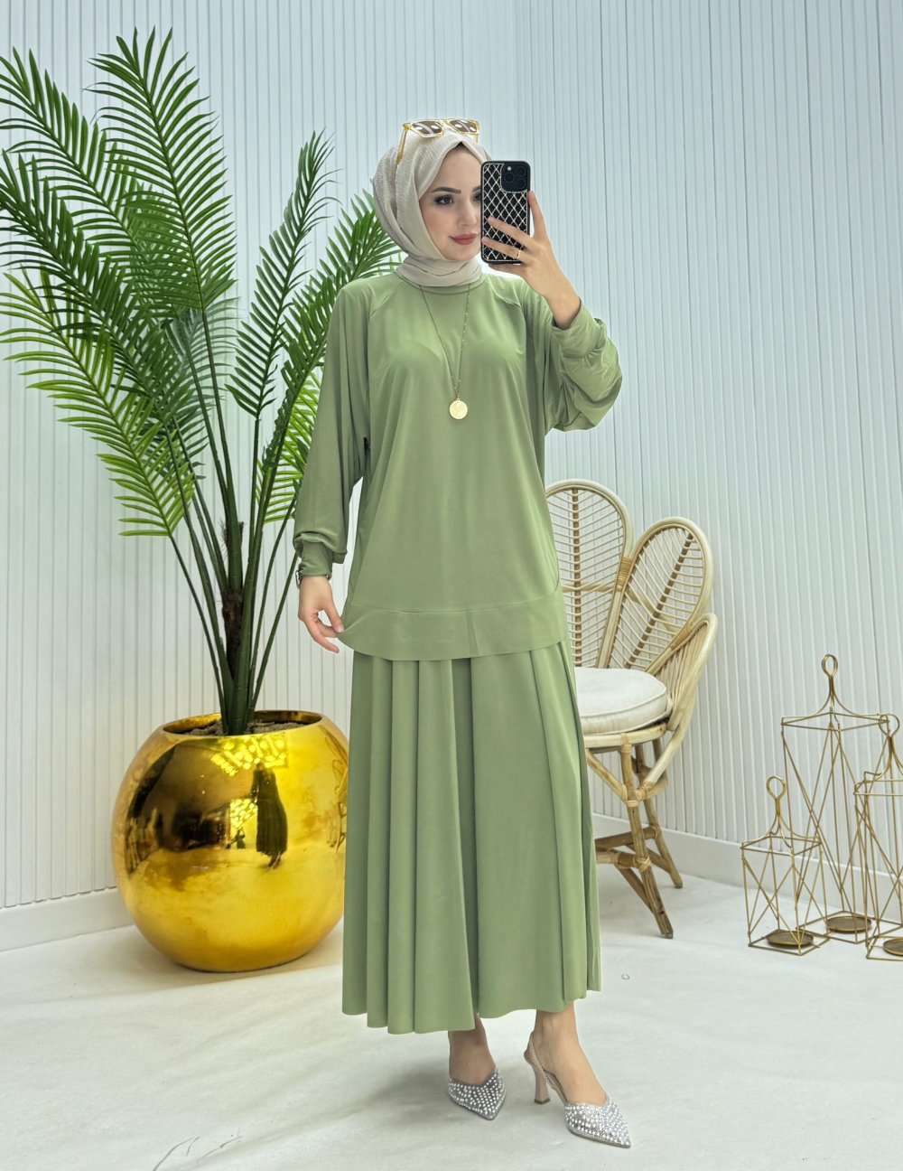 Müjgan Tesettür Takım Yeşil Yeşil