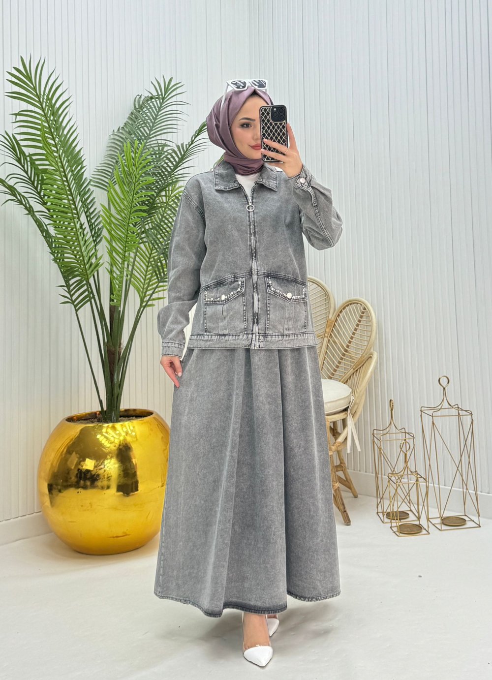 Nida Tesettür Takım Gri Gri