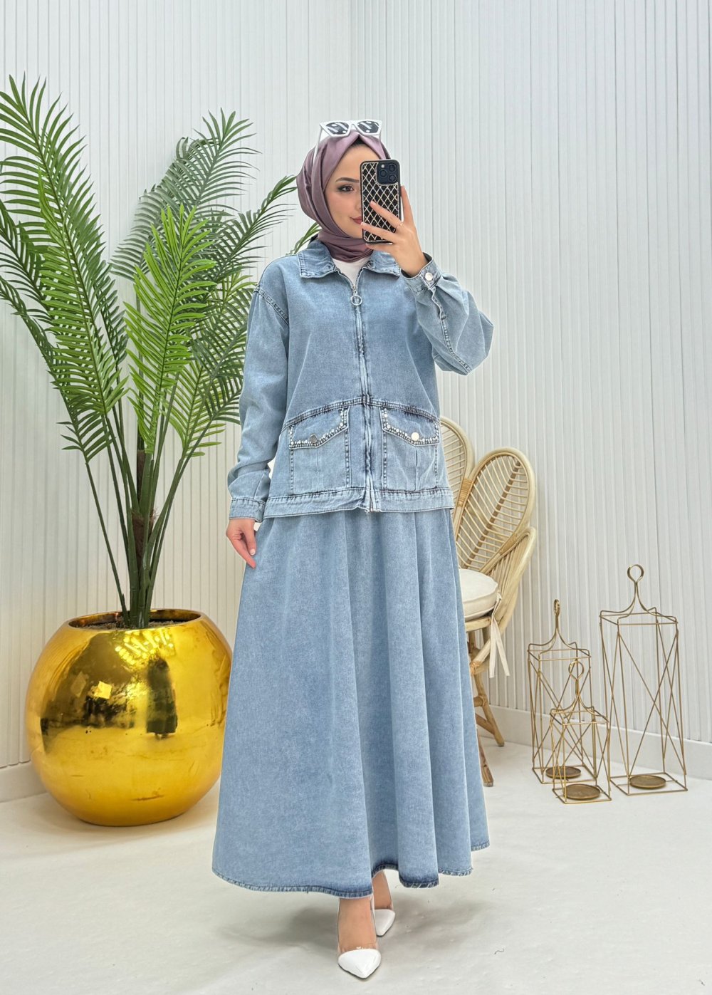 Nida Tesettür Takım Mavi Mavi