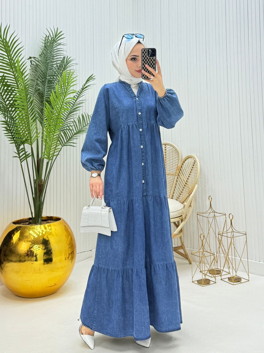 Oya Tesettür Elbise Mavi Mavi
