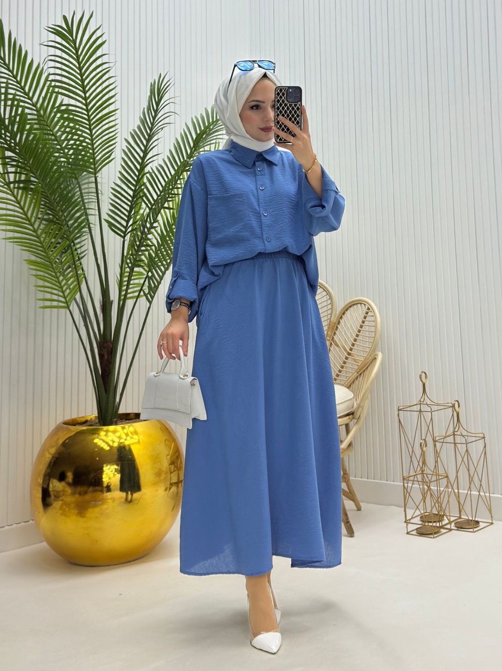 Papatya Tesettür Takım Mavi Mavi