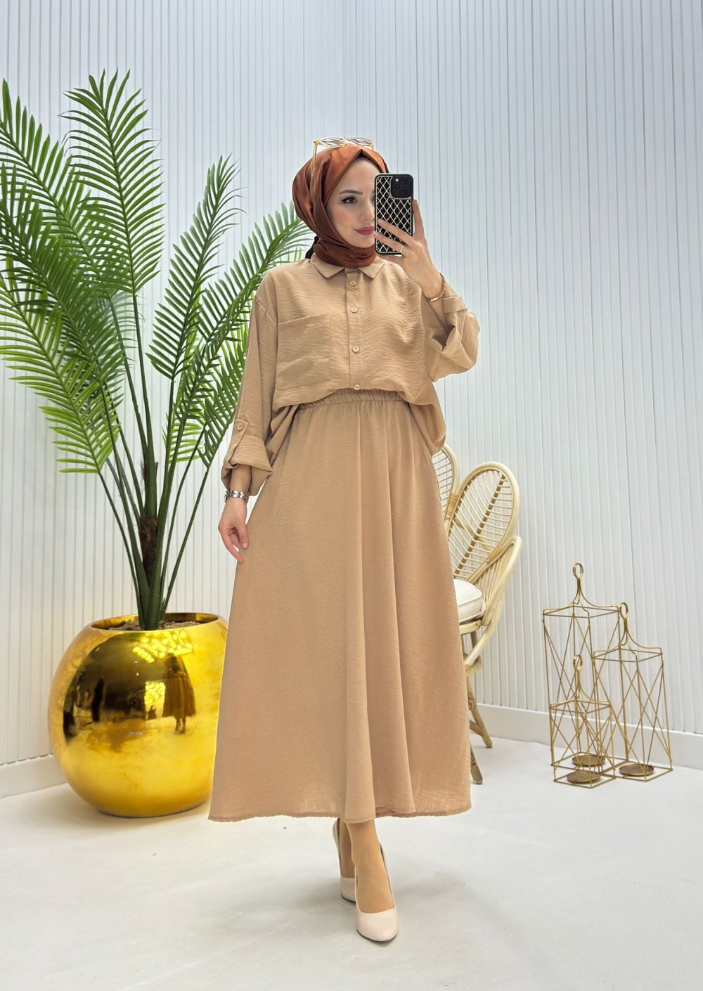 Papatya Tesettür Takım Camel Camel