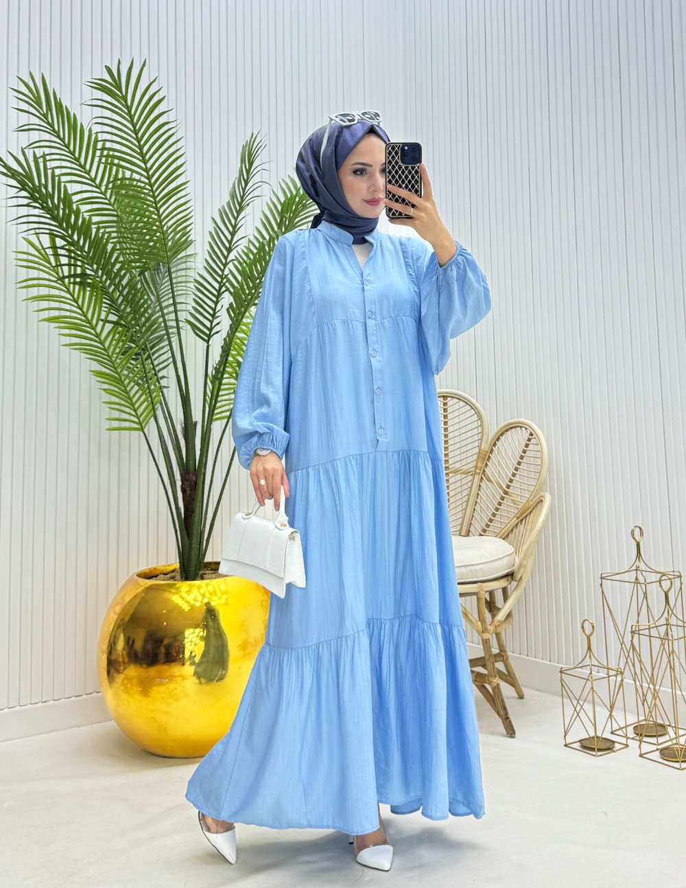 Pinky Tesettür Elbise Mavi Mavi