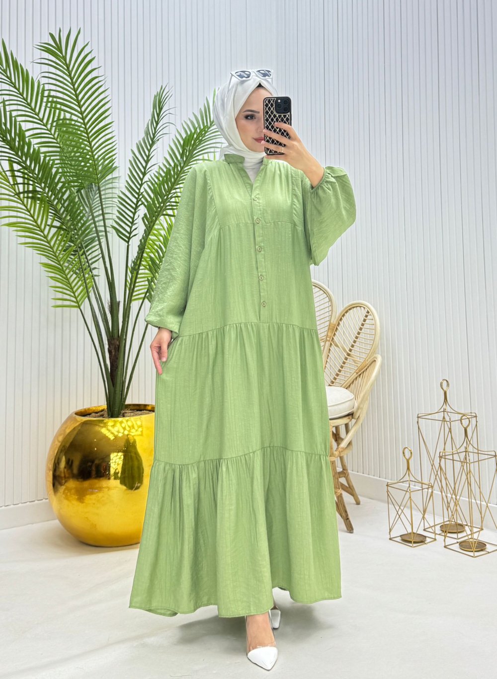 Pinky Tesettür Elbise Yeşil Yeşil