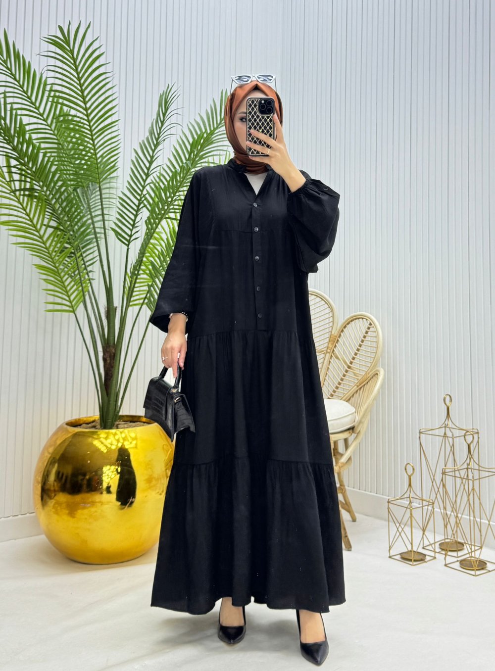 Pinky Tesettür Elbise Siyah Siyah