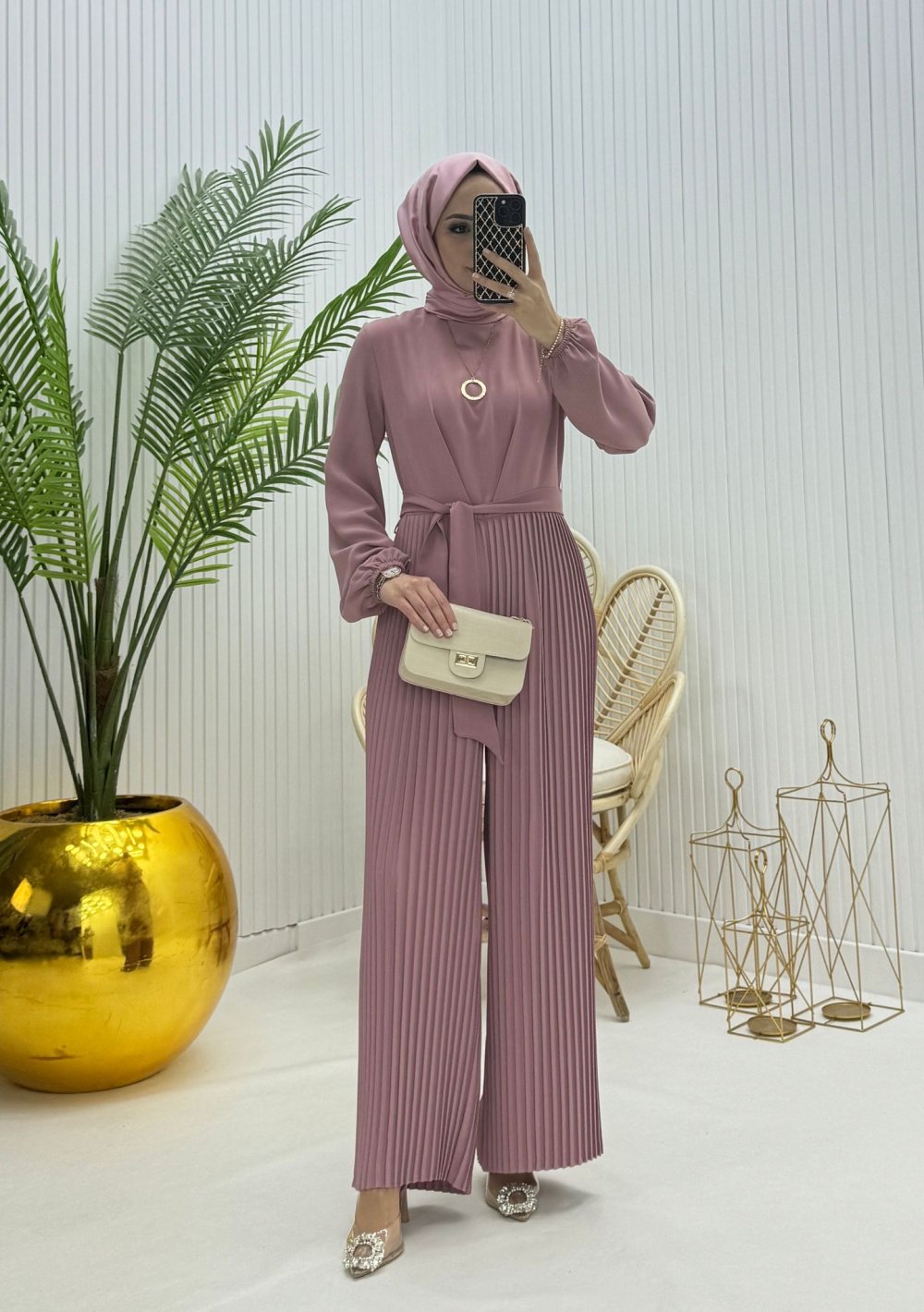 Piliseli Tesettür Tulum Gül Gül