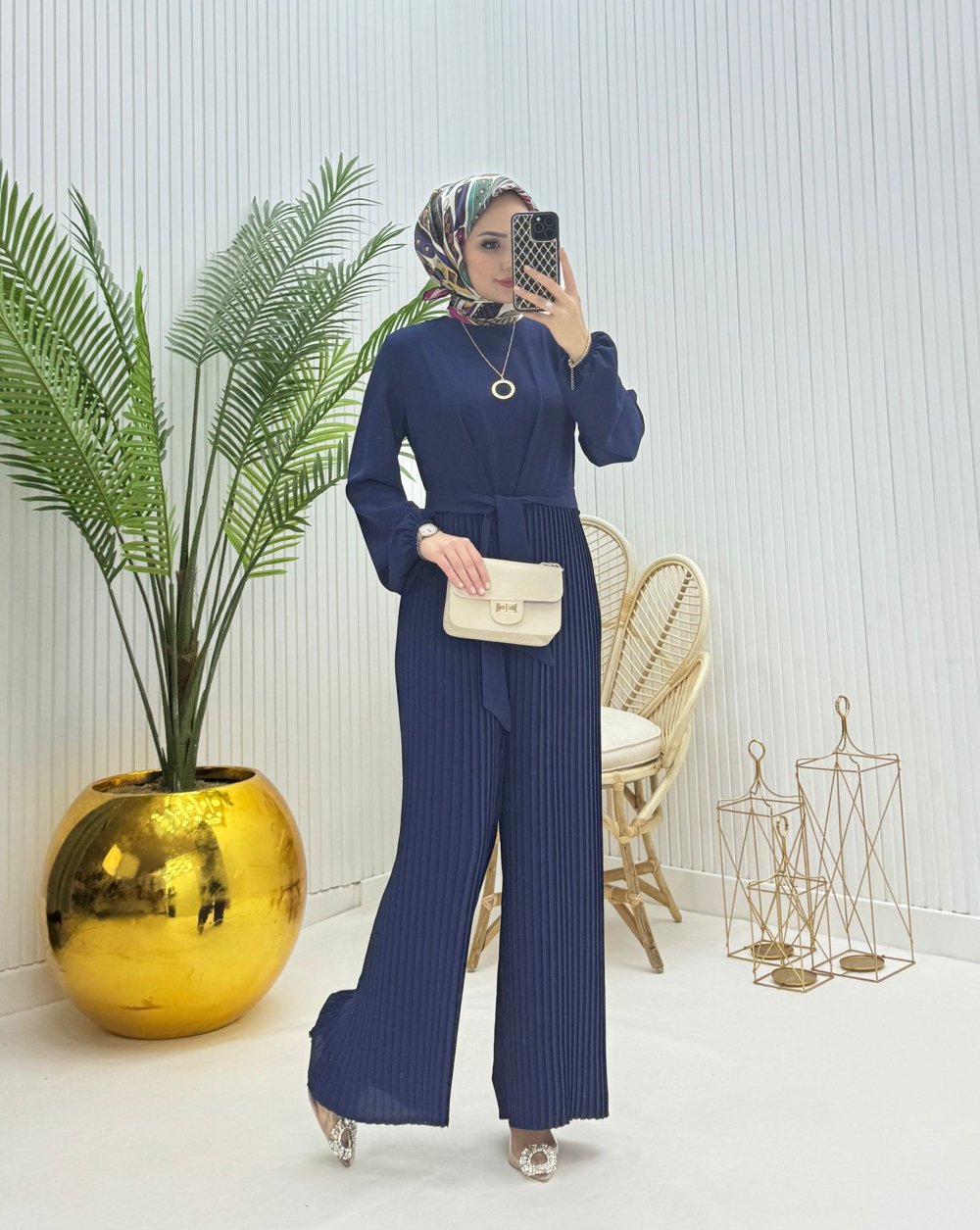 Piliseli Tesettür Tulum Lacivert  Lacivert