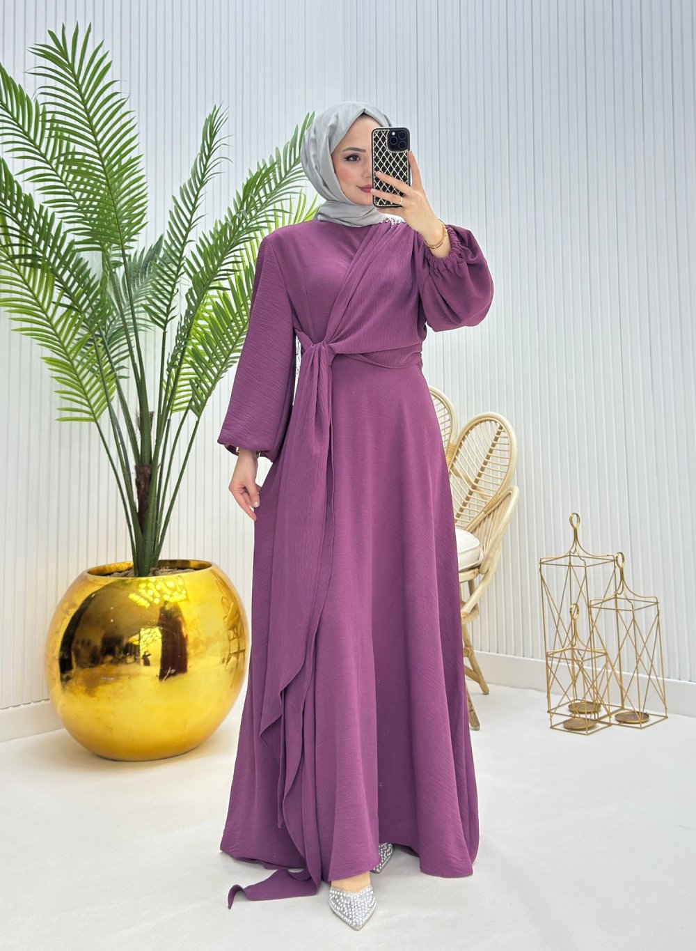 Pırıltı Tesettür Elbise Mor Mor
