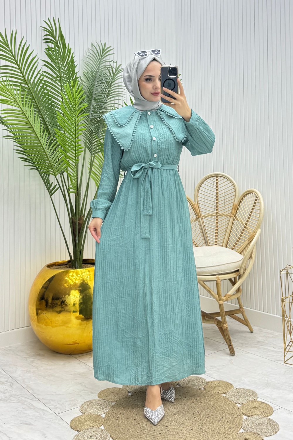 Rana Tesettür Elbise Yeşil Yeşil