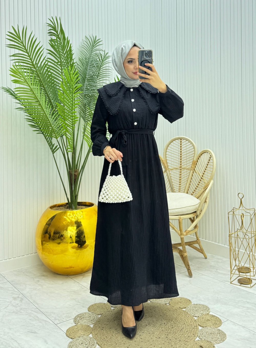 Rana Tesettür Elbise Siyah Siyah