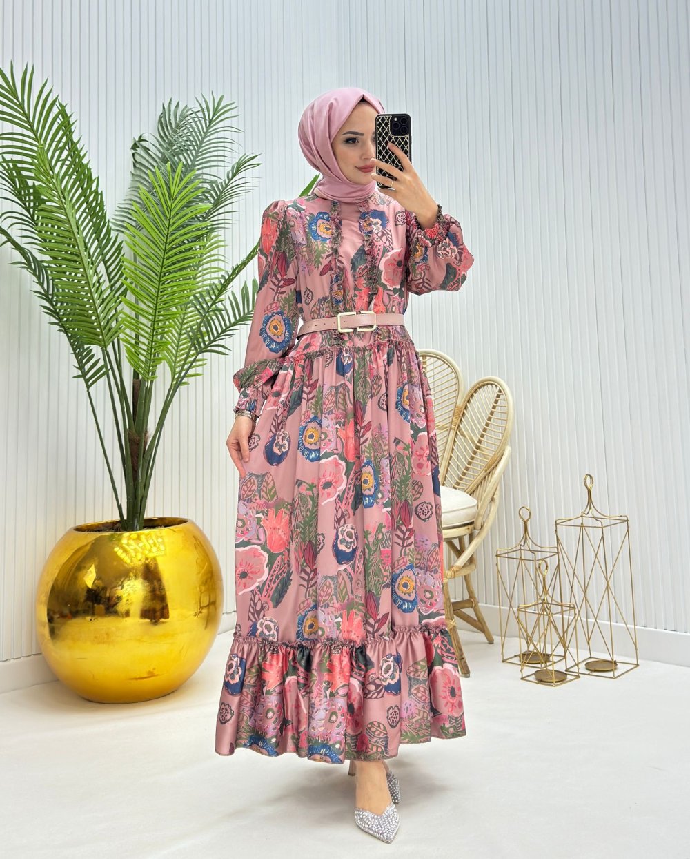 Şeker Tesettür Elbise Gül Gül