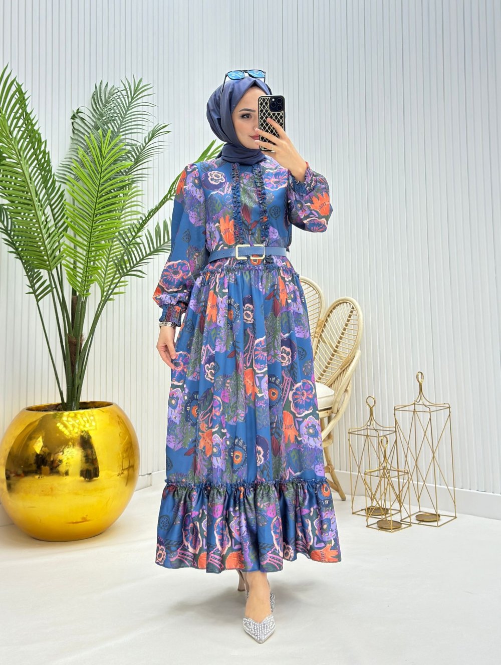 Şeker Tesettür Elbise İndigo  İndigo