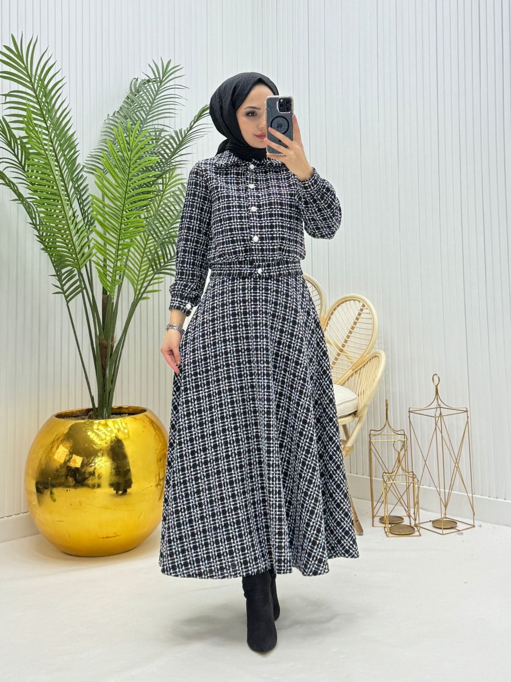 Sevgi Tesettür Takım Siyah beyaz Siyah Beyaz